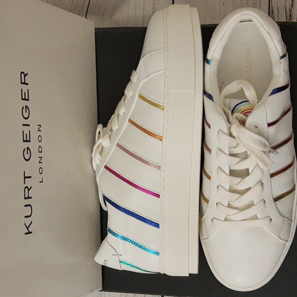 KURT GEIGER LONDON Laney Piping Leather Platform Sneakers EUR 40.5 US 9.5